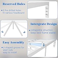 Vista 6 de Marco de Cama Tamaño Full de 16 Pulgadas, Marco de Cama Full Blanco con Deflectores Antideslizantes, No Necesita Somier, Soporte de Plataforma