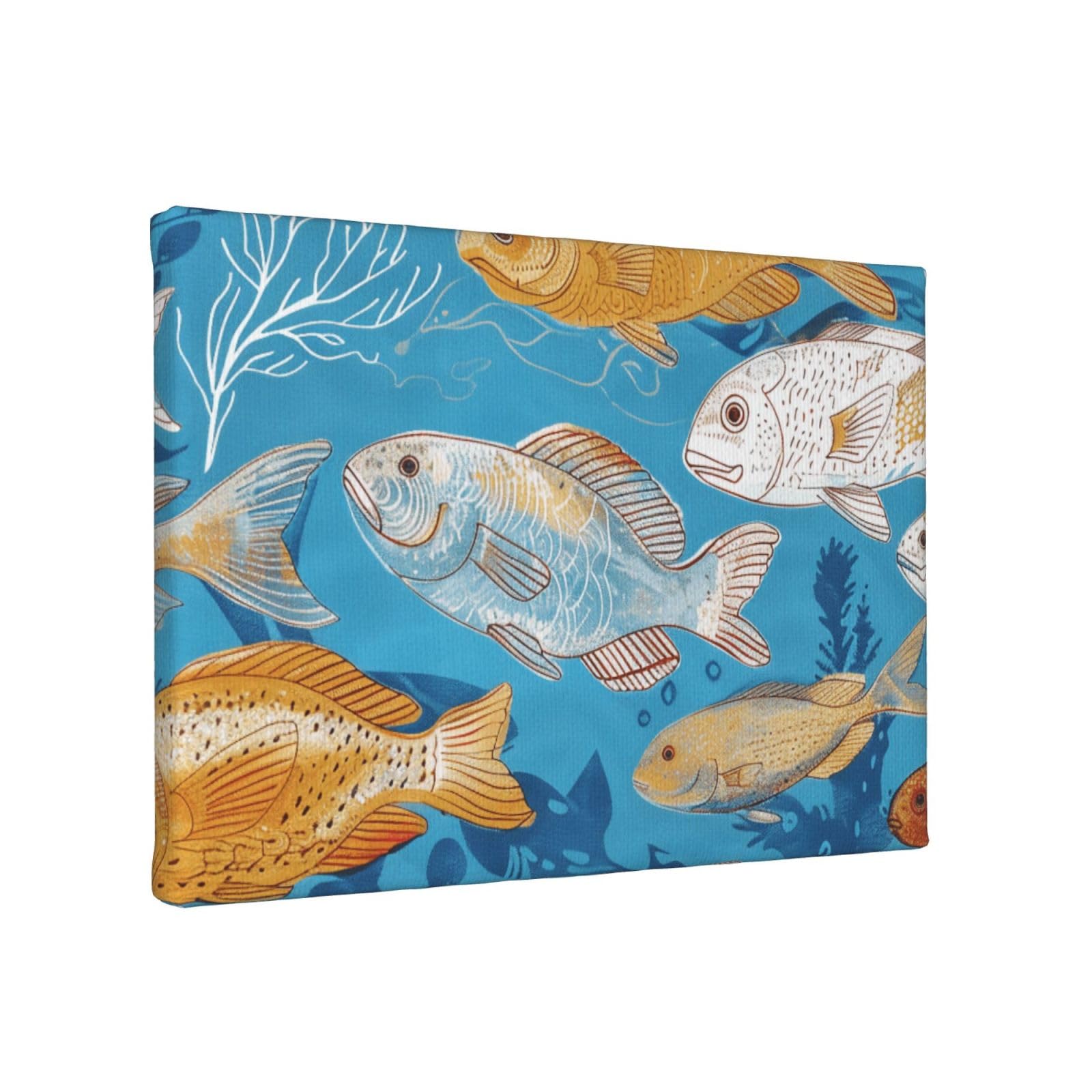 YKLJG Fish Printed Wall Art Canvas Painting 30x20 CM Wooden Framed Picture Painting Artwork Prints for Bedroom Kitchen Home Office Decor