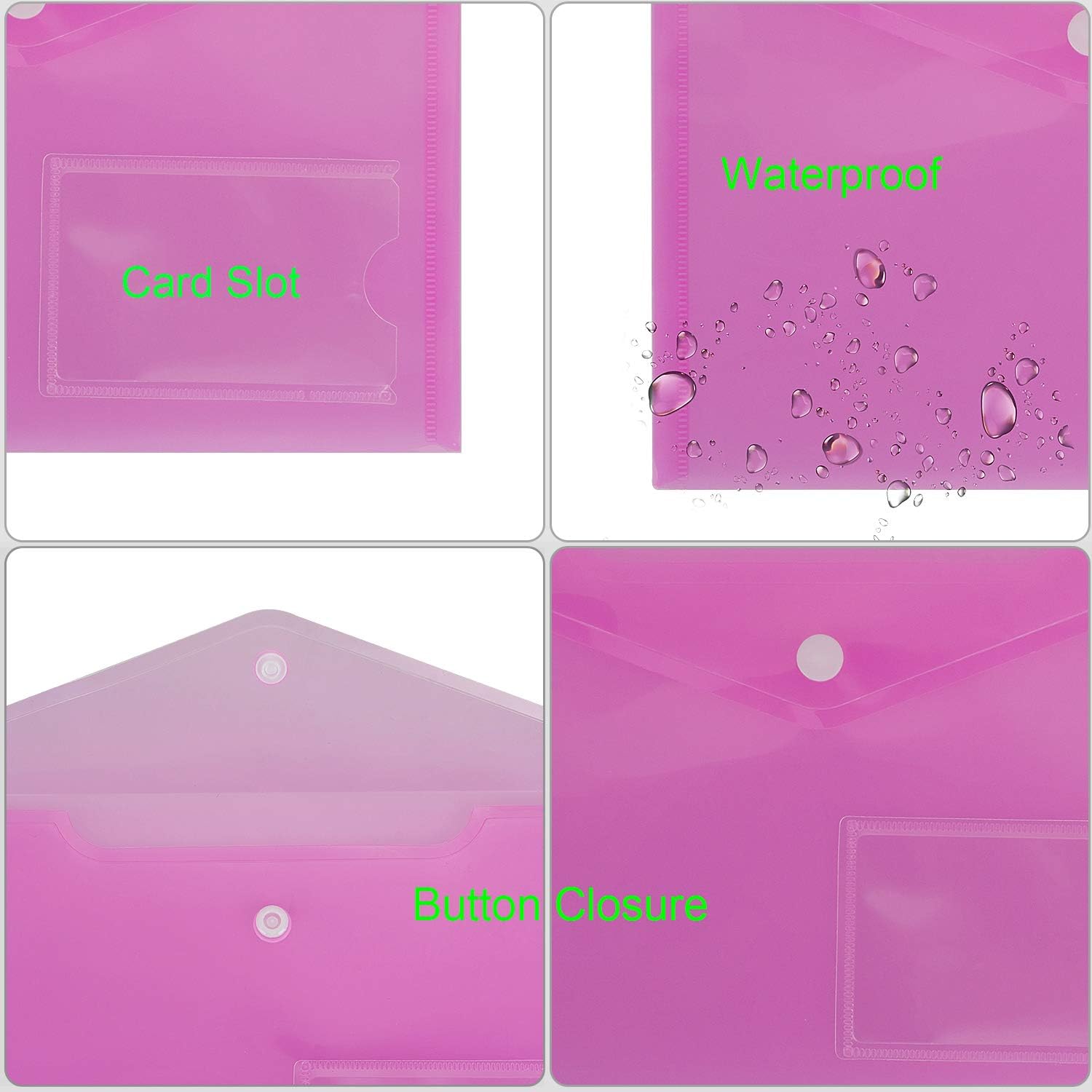 48 Pack A5 Poly Envelope Folder with Snap Button, CertBuy Clear Plastic Envelopes Plastic Document Envelope for School,Home, Work, and Office Organization, 6 Assorted Colors