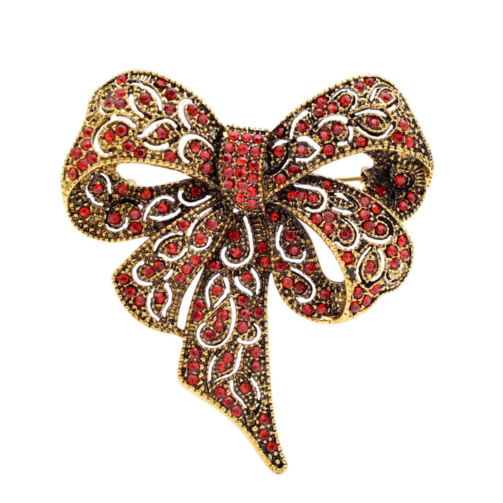 Spilla A Fiocco Con Strass - Accessorio Moda Vintage Per Donna, Per Cappelli, Borsette, Giacche E Abiti Eleganti