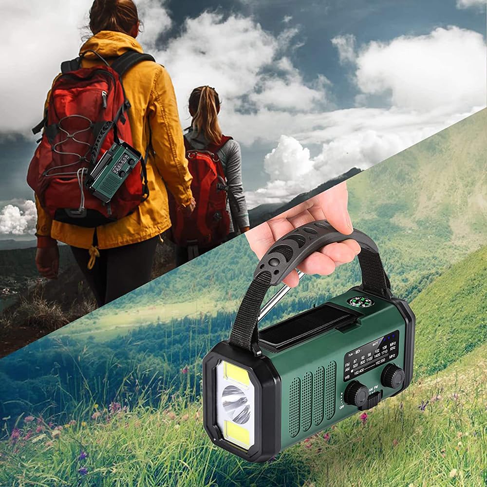 TKMARS Radio d'urgence Solaire et Dynamo Portable 20000mAh, AM/FM Multifonction, Chargeur Solaire Téléphone Lampe d'urgence Manivelle, Kit de Survie pour Camping, Randonnée, Urgences