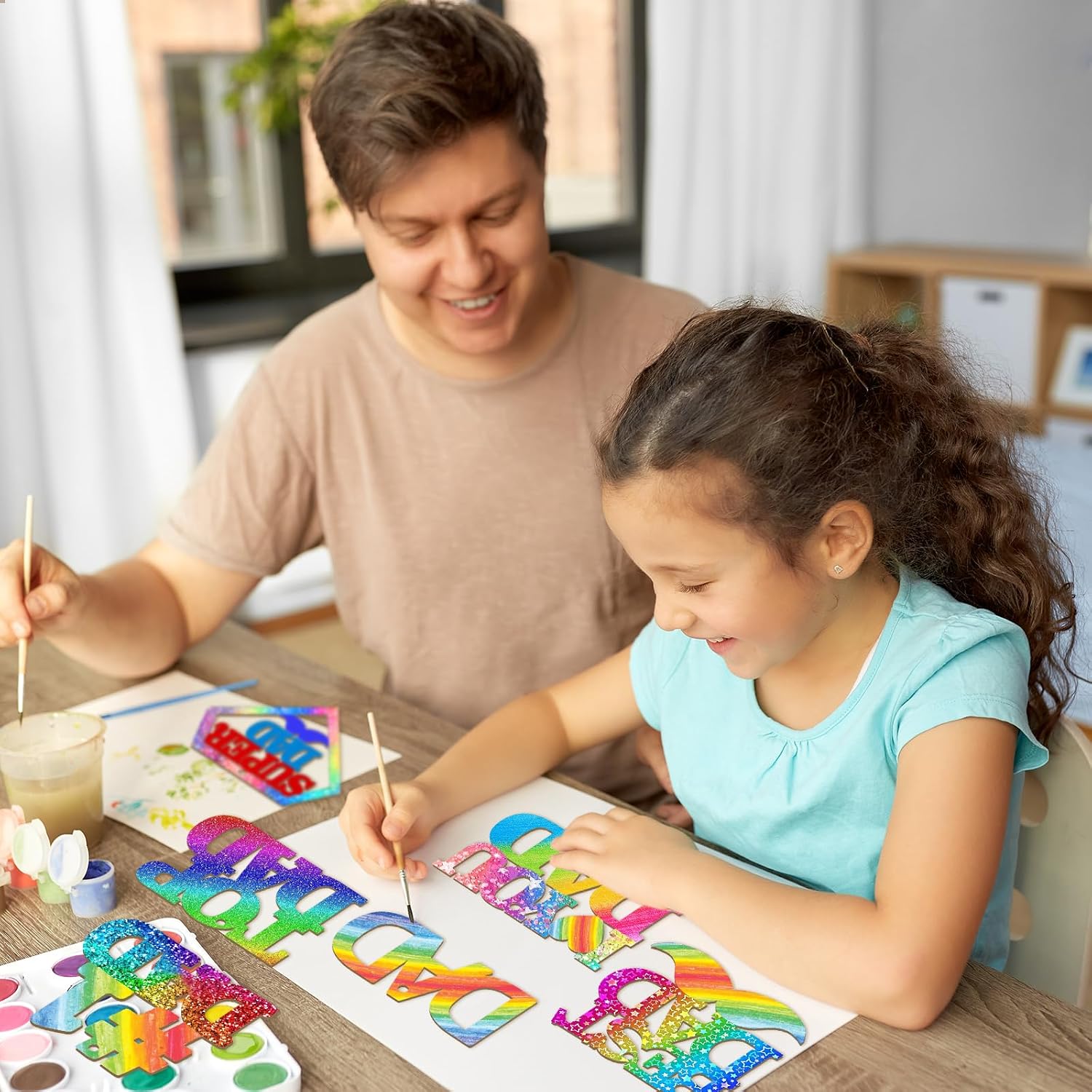 36PCS Wooden Father's Day Ornaments to Paint,Fathers Day Crafts for Kids 6 Styles Best DAD DIY Blank Unfinished Wood Cutouts DAD Daddy Gifts Ornament for Crafts Birthday Party Hanging Decorations