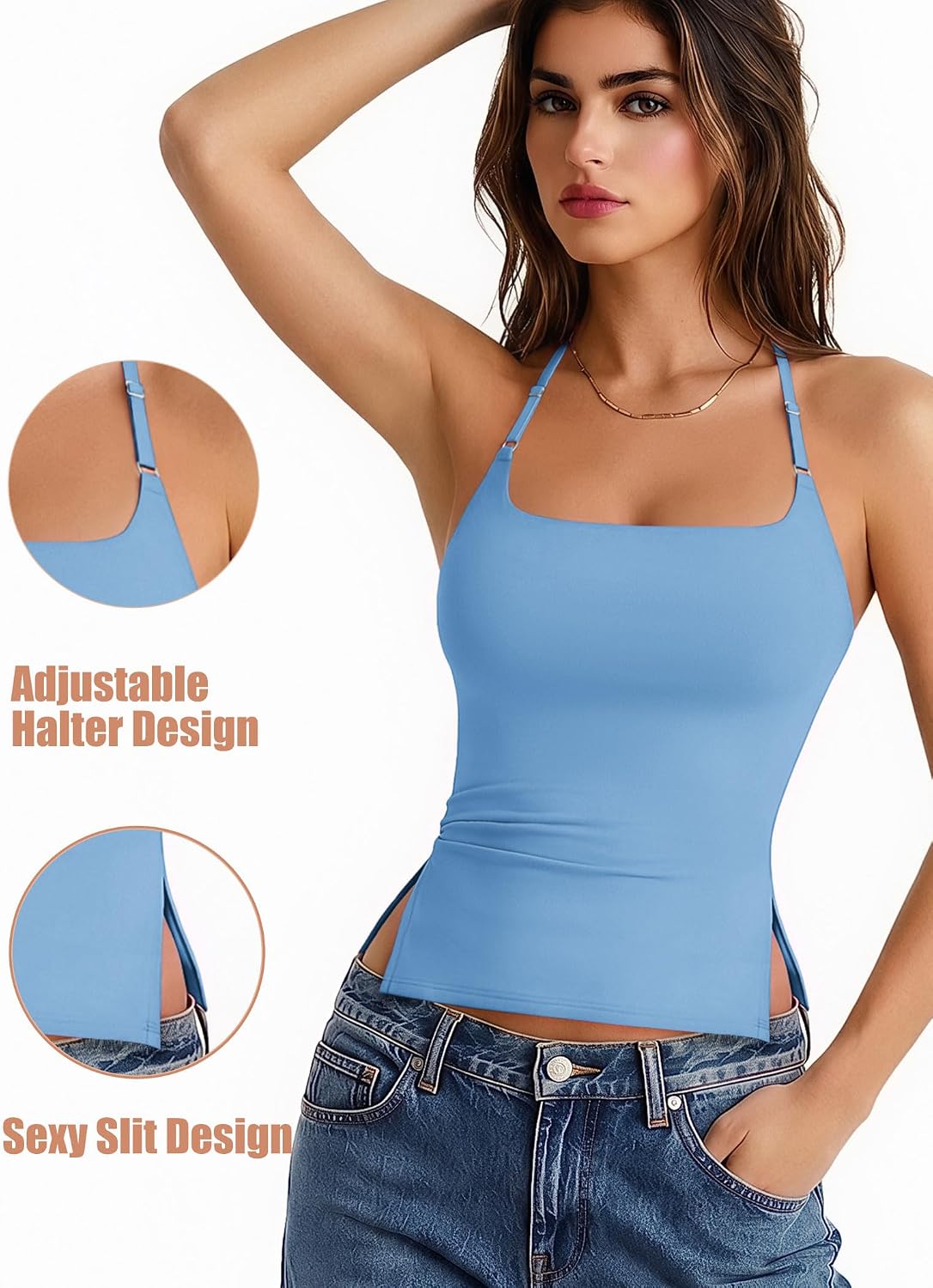 Avidlove Halter Tops for Women Going Out Sexy Side Split Backless Y2K Cute Crop Tank Top Womens Summer Tops Trendy Outfits