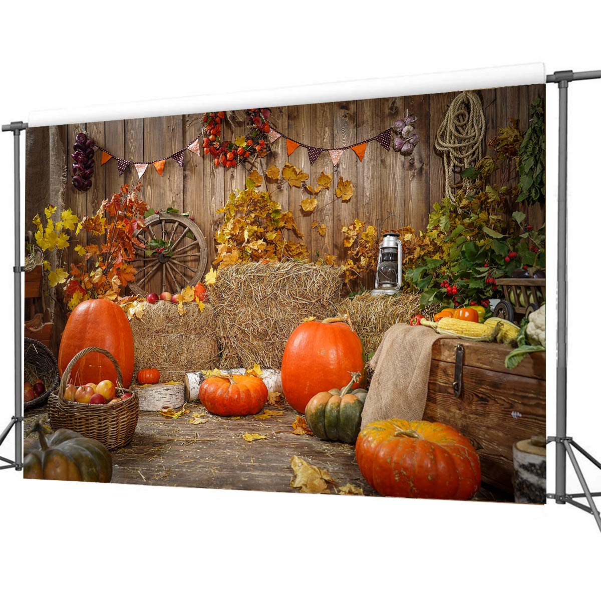Funnytree 8x6FT Fall Backdrop - Autumn Pumpkin Harvest Thanksgiving Photo Background For Parties