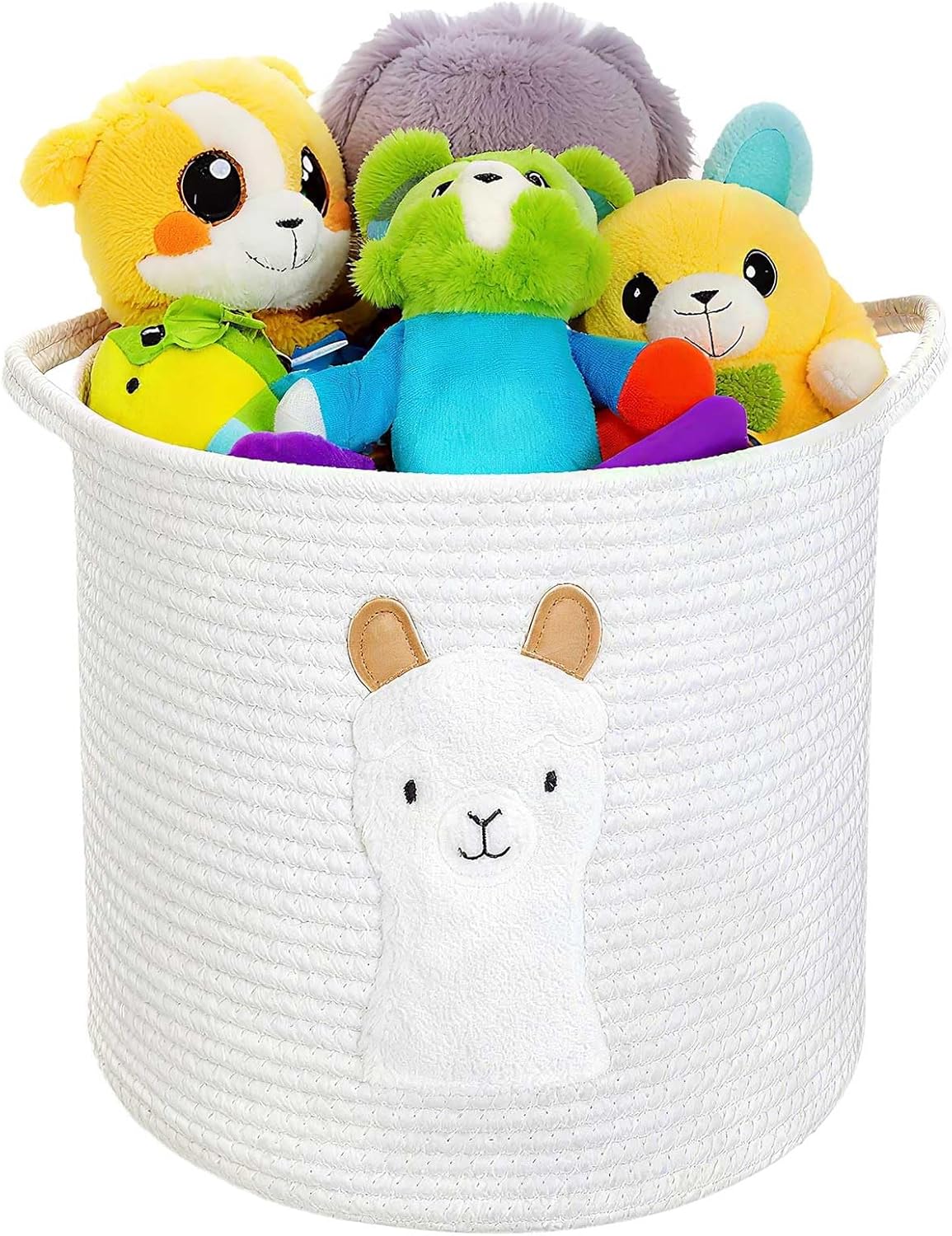Llama Woven Cotton Rope Laundry Basket, Storage Basket, Gift Baskets, Toy Baskets Organizer, Laundry Hamper for Living Room Playroom Bedroom (White)