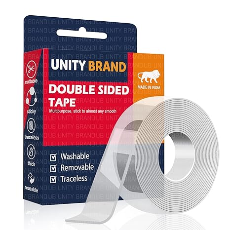 UB Unity Brand Multipurpose Double Sided Tape Heavy Duty - Adhesive Silicone Tape, Heat Resistant, Multi-Functional, Removable, Washable, Reusable Anti-Slip Gel Nano Grip Tape- 3 Meter
