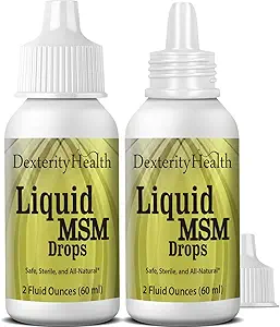 Dexterity Health Liquid MSM Eye Drops 2-Pack of 2 oz. Squeeze-Top Bottles, 100% Sterile, Vegan, All-Natural and Non-GMO, Contains Organic MSM