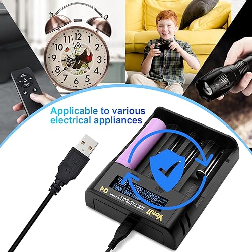 Miniatura 6 de Cargador de batería 18650, cargador de batería recargable de 4 bahías con pantalla LCD para baterías recargables de litio 3.7 V 18650 26650 21700