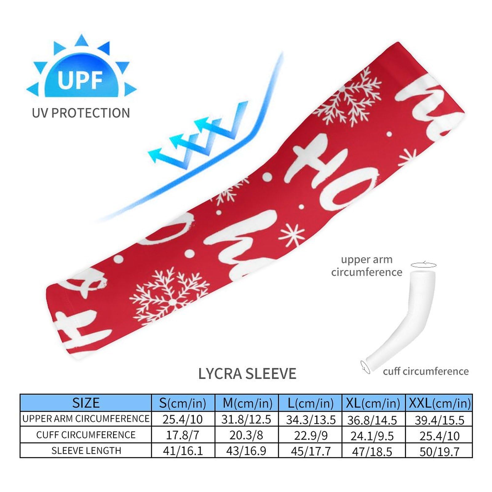 Xmkltbz 1 Pair Cooling Arm Sleeves, Unisex Warmer Spandex Sports Cover Uv Sun Protection for Cycling Golf Running S Print Santa Claus Laugh White Snowflakes On Red