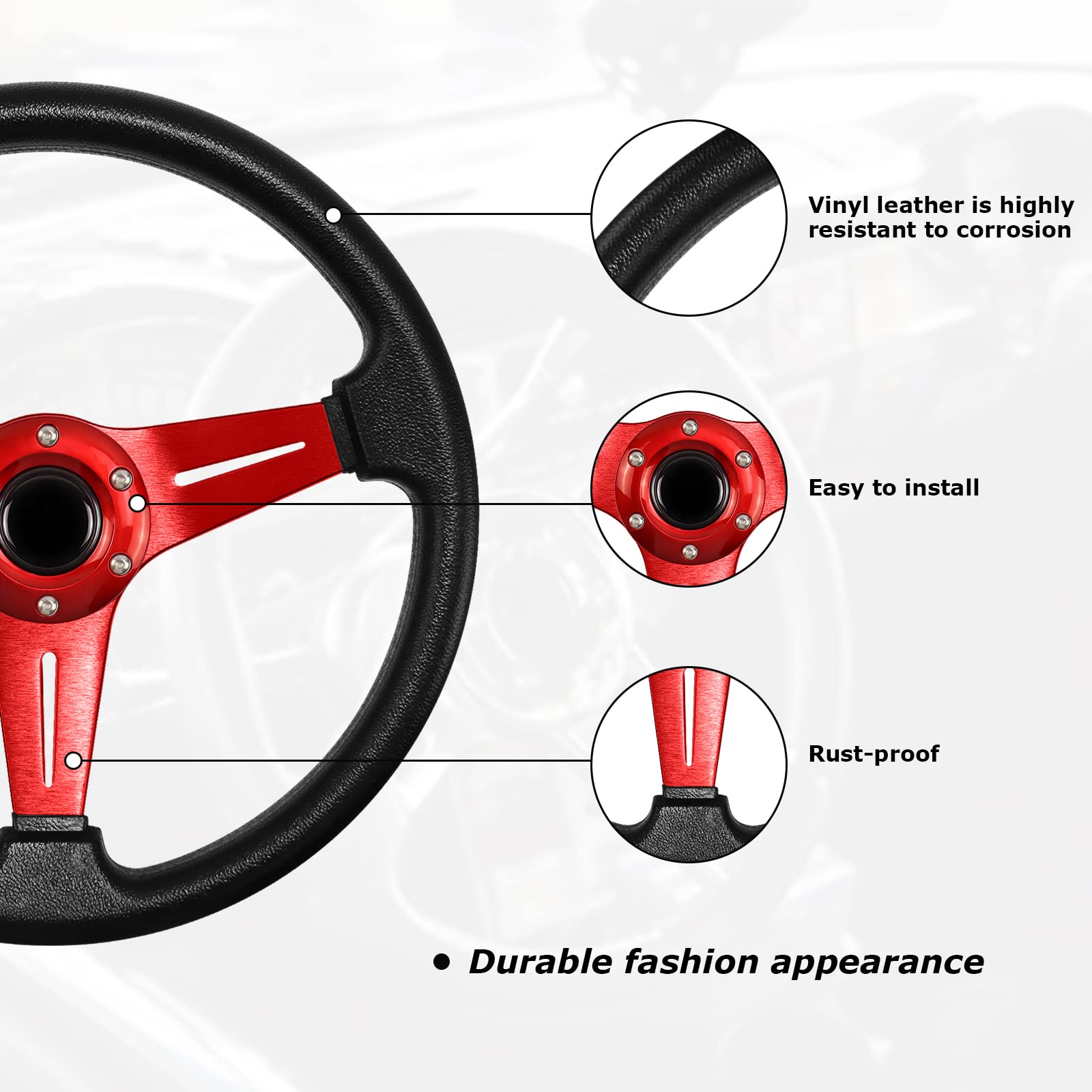 QYMOPAY Universal Racing Steering Wheel - 13.8 Inch 6 Bolt Anti-Slip Leather & Aluminum Wheel - View #4