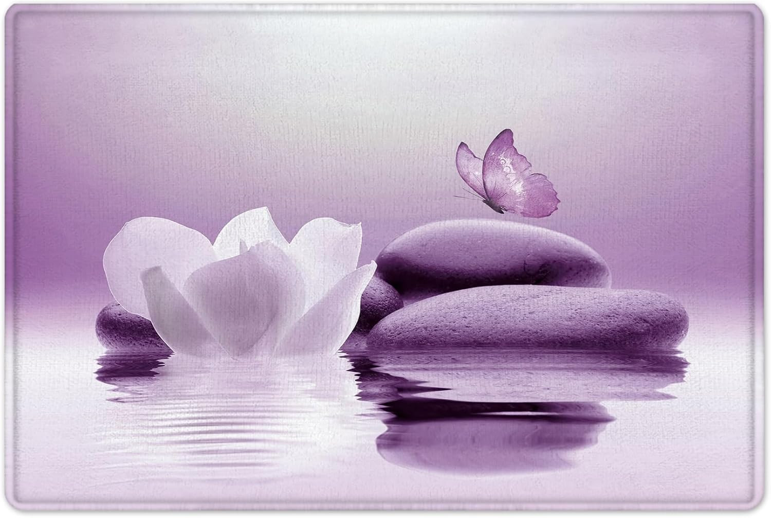 LB Zen Relaxing Spa Shower Curtain Sets with Rugs Purple Butterfly and Flower in Water Fabric Shower Curtain with Hooks Massage Stone Bathroom Curtains Shower Set, 70x70 inches