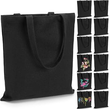 Pumtus 12 Pack Canvas Tote Bags, Sublimation Blank Grocery Bag with Handle, 15x13 In Reusable Medium Shopping Cloth Bag for DIY, Painting, Crafting, Embroidery, Advertising,Gift, Activity