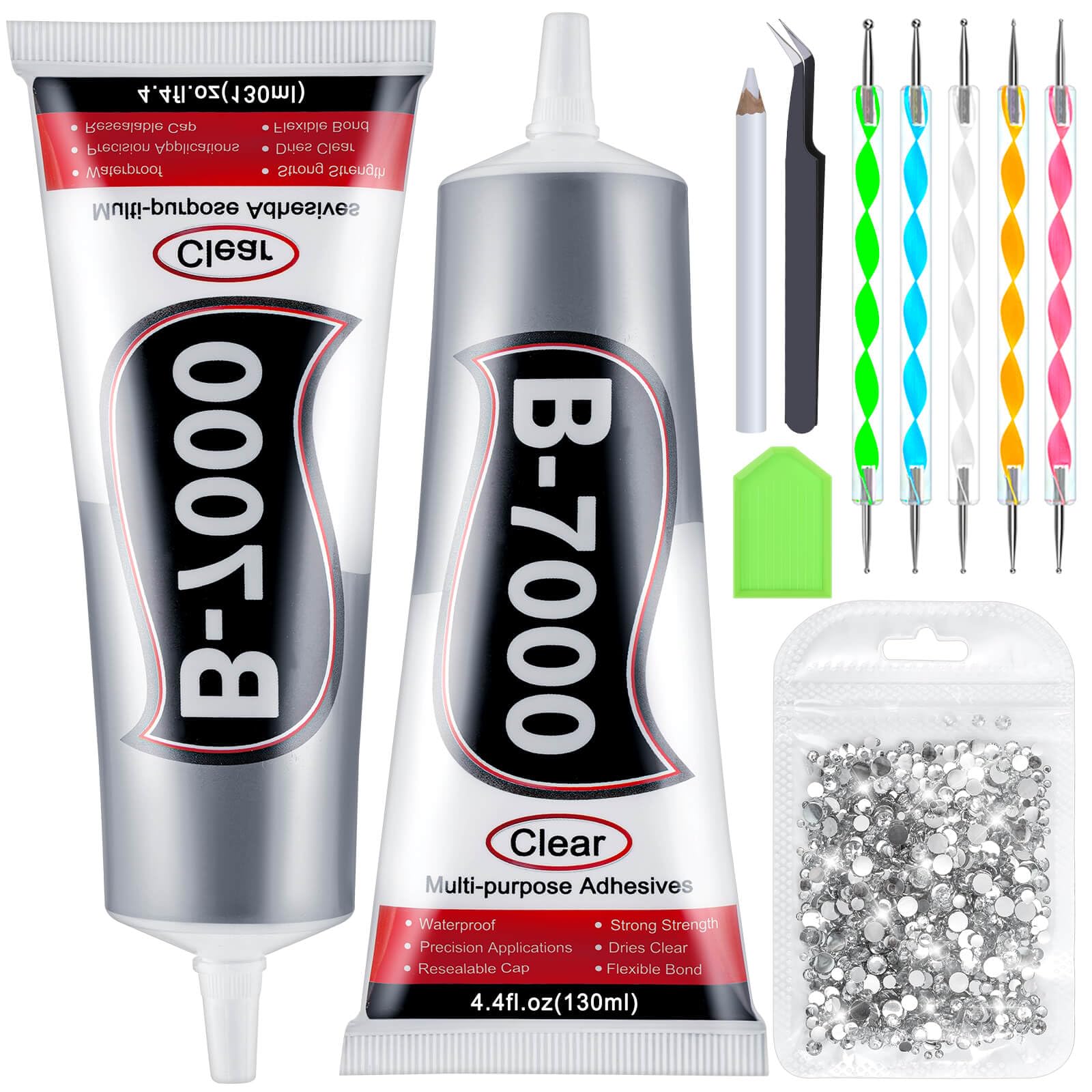 B7000 Rhinestones Glue for Crafts, 2pcs 130ML Glue of Diamond Jewelry with Rhinestone,4.4 fl.oz Clear B-7000 Super Glue Transparent Industrial