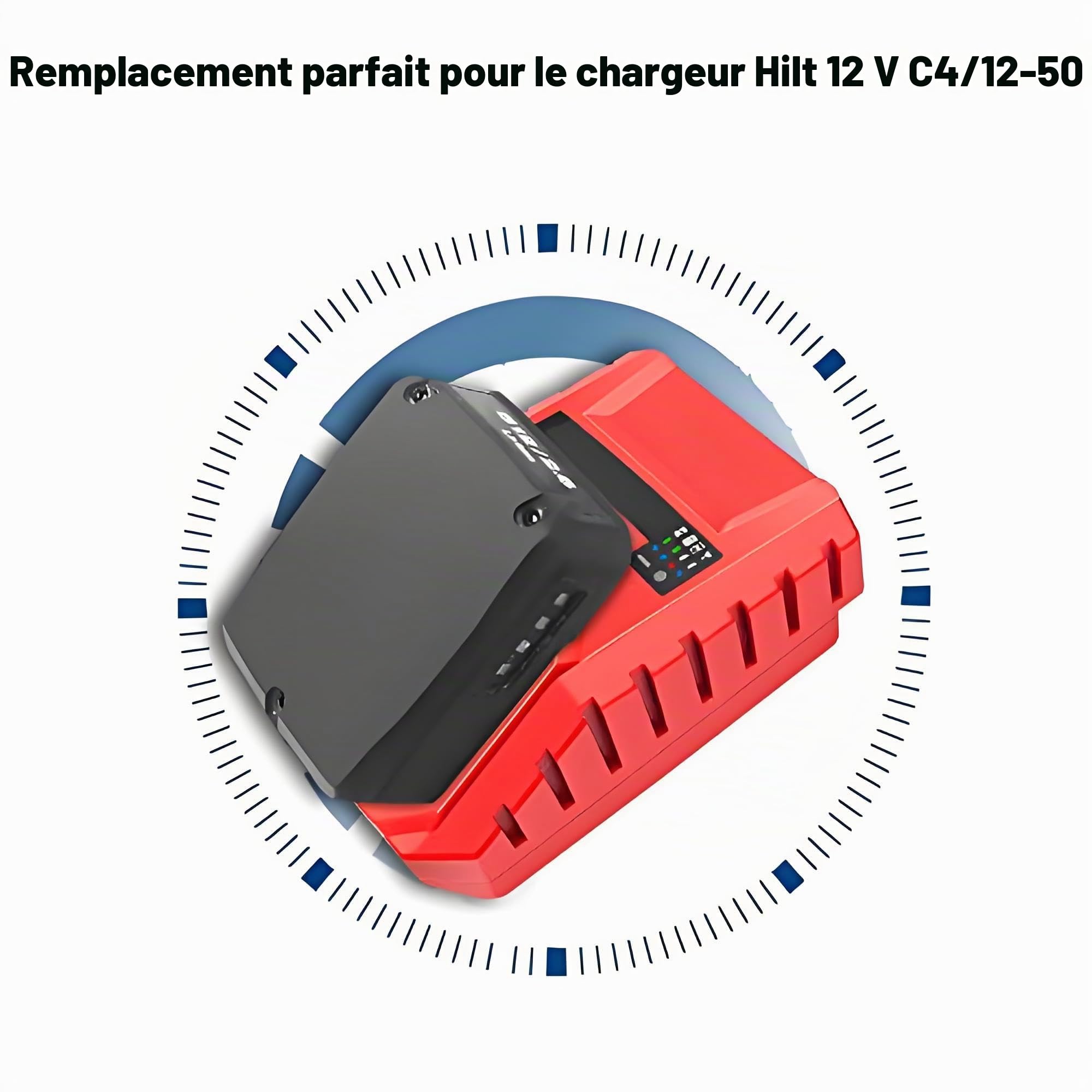 Chargeur de Batterie 100-240V Chargeur de Batterie de Remplacement Chargeur Portable Accessoires pour Outils électriques pour 12V C4/12-50(EU Plug)