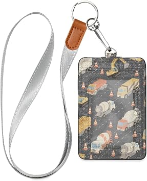Road PU Leather ID Badge Card Holder with 1 Clear ID Window, Detachable Neck Lanyard for Office School Student