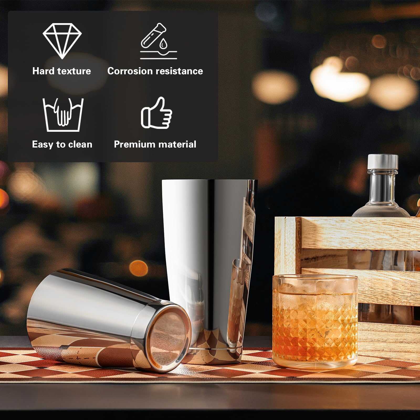 WOTOR Boston - Juego de coctelera con peso de acero inoxidable, 530 ml y 830 ml, mezclador de bebidas de metal para camareros, herramientas profesionales de bar