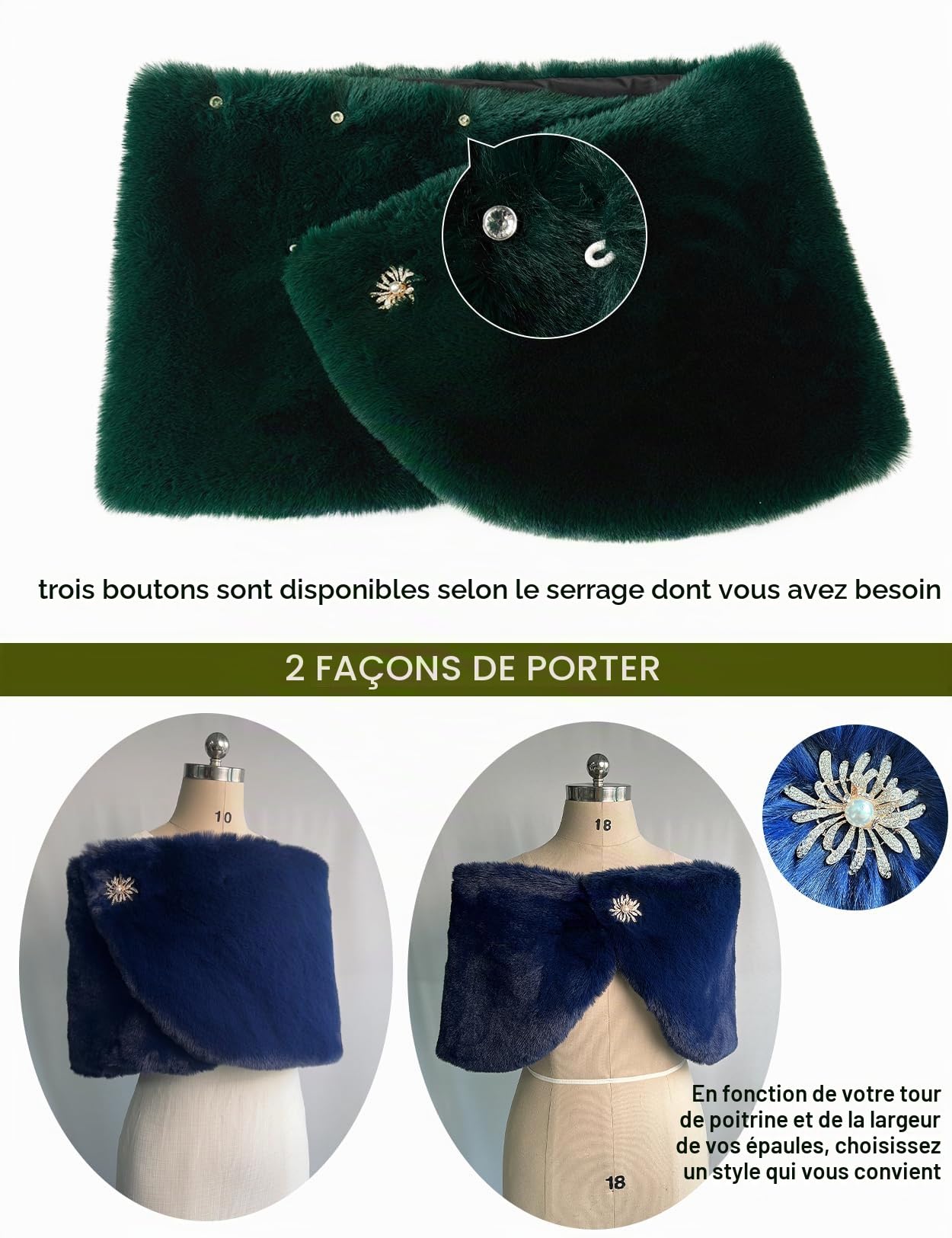 BEAUTELICATE Châle Étole en Fausse Fourrure Écharpe De Femme Mariage Hiver Autumn sur Robe de Soirée Mariée Cérémonie Fête Demoiselle d'honneur