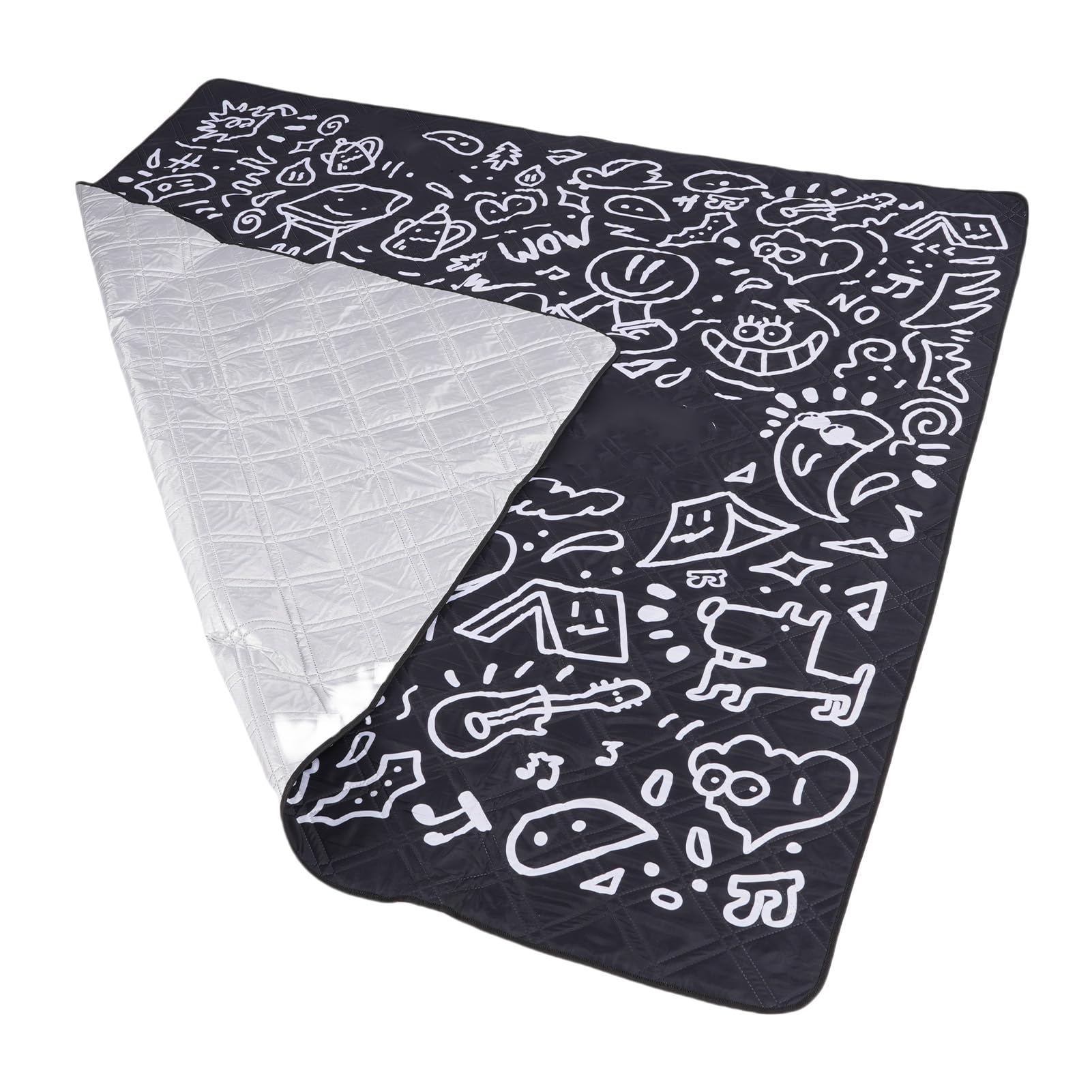 Koc Piknikowy, Gruba Wodoodporna Mata Zewnętrzna o Grubości 6,6 Stopy z Dnem z Folii Aluminiowej i Paskiem do Przechowywania, Można prać w Pralce na Kemping Travel Beach (BLACK)