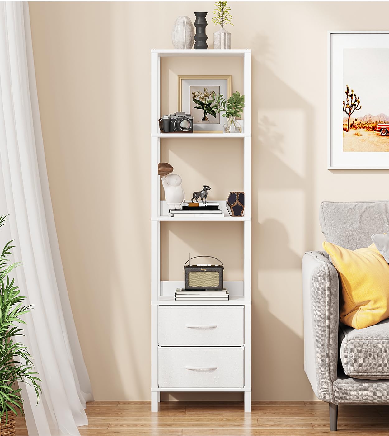 VIMBER Estante alta com gavetas, estante de 6 camadas para