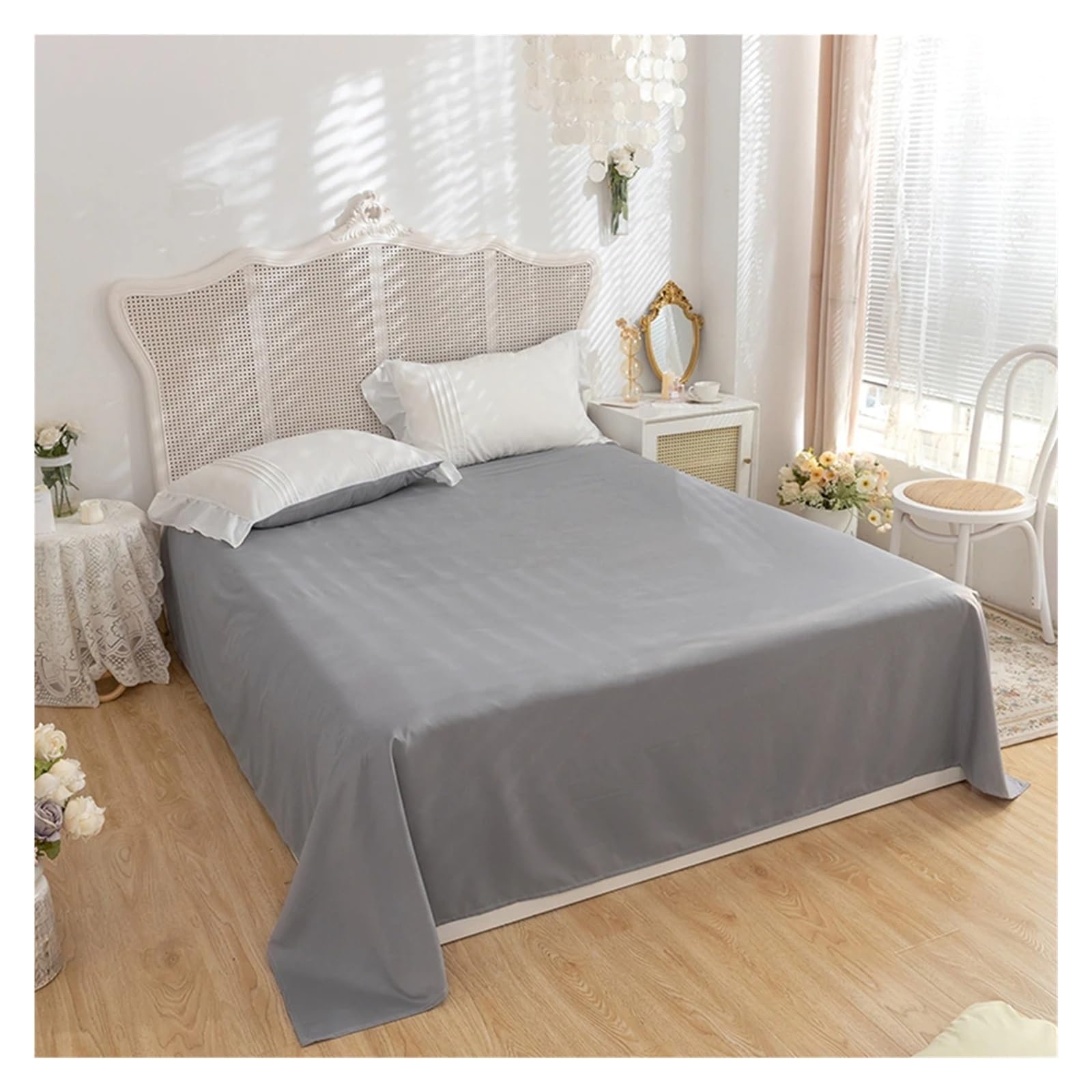 Juego de Cama con Volantes de Encaje, Ropa de Cama Blanca y Gris for niños y niñas, Juego de Funda nórdica de tamaño Completo, Juego de Cama Queen/Queen,Sabanas