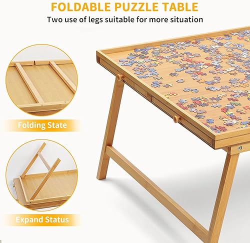 Miniatura 2 de Mesa de rompecabezas de 1500 piezas con cajones y patas, tablero de rompecabezas portátil de 26 x 35 pulgadas para adultos, bandeja de