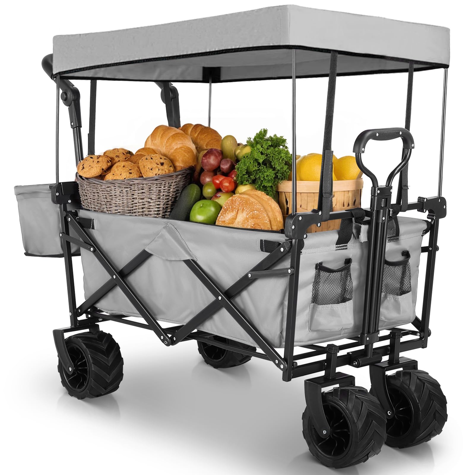Chariot Pliable Grande Capacité 120L - 260lbs, Roues 360° Tout-Terrain - Idéal Camping, Jardin, Courses