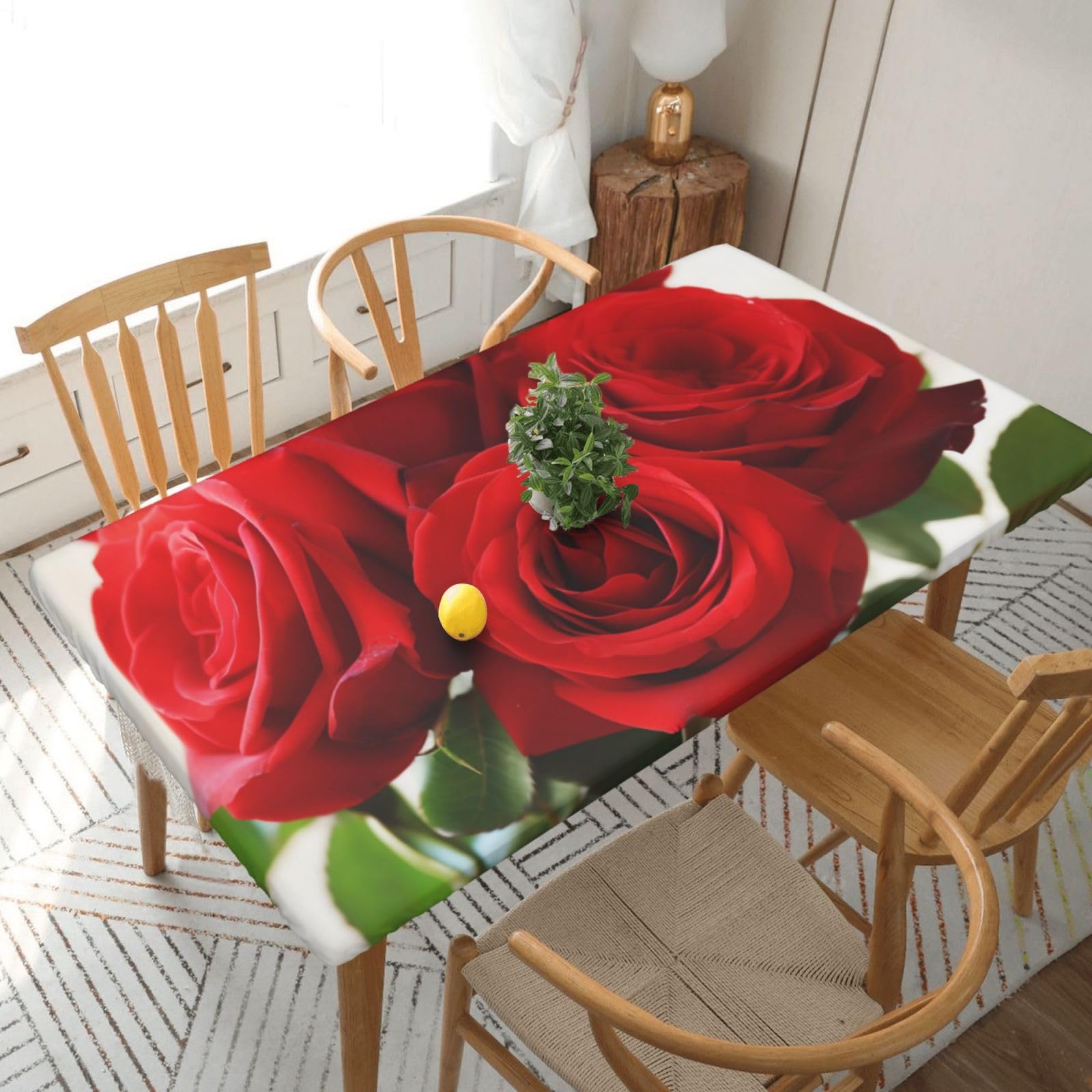 Nappe rectangulaire mariage et banquet au motif élégant de roses rouges