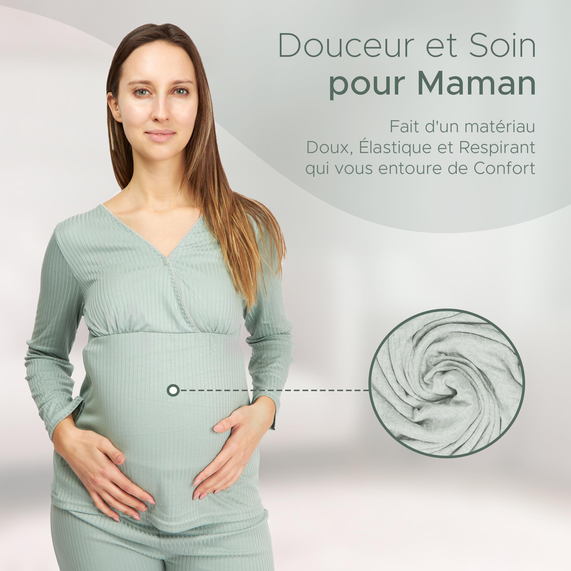 Pyjama Aallaitement à Ouverture Facile pour l'allaitement, Pyjama Grossesse et Maternité Doux, Élastique et Respirant pour Un Maximum de Confort, Idéal pour des Nuits Confortables
