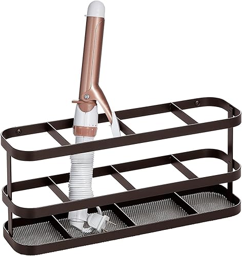 Miniatura 7 de mDesign Organizador de almacenamiento de herramientas para el cabello ovalado de 4 secciones para baño, cesta de accesorios de metal, soporte