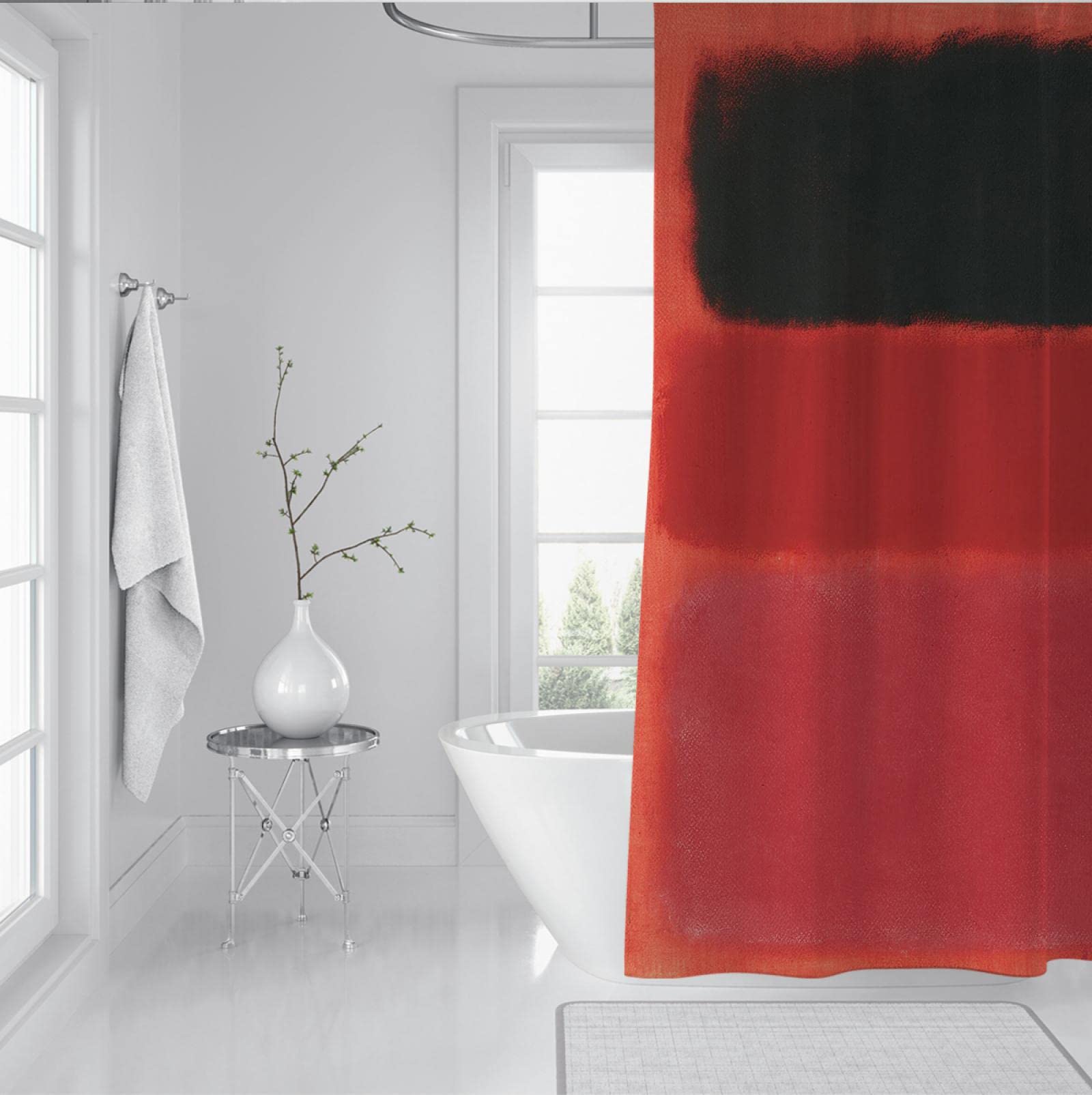 czerwona zasłona prysznicowa Mark Rothko czarny kolor bloku fajny nowoczesny wystrój łazienki zestaw miękkich zasłon łazienkowych z 12 haczykami 180 x 220 cm