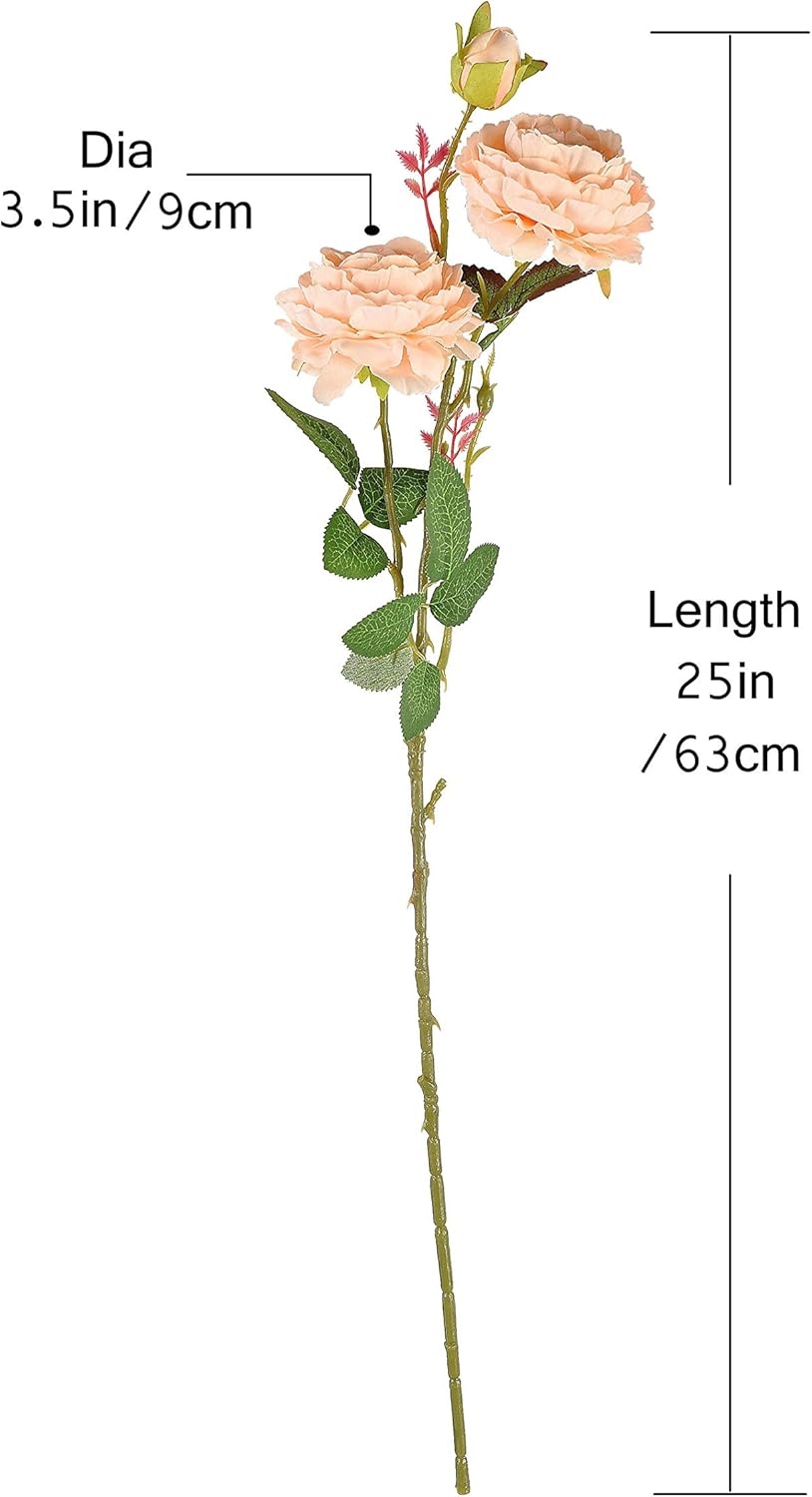 famibay Faux English Cabbage Rose 4 Branch 12 Stems Bundle Mixed Blooms & Buds Spays in Peach Pink, Artificial Silk Flowers & Fake Greenery, Indoor Outdoor Wedding Home Decor - Image 3
