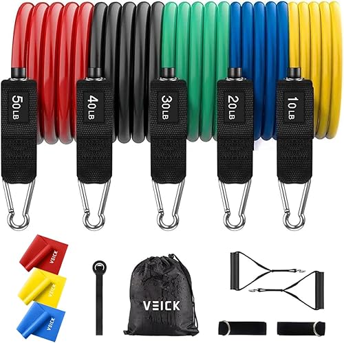 Miniatura 13 de VEICK Bandas de resistencia, bandas de ejercicio, bandas de entrenamiento, bandas de resistencia para entrenar con asas para hombres y mujeres, Gris