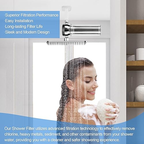 Miniatura 4 de Filtro de agua para ducha, filtro de ducha para agua dura con cartucho de carbón activado, elimina el cloro, metales pesados y más, sistema de