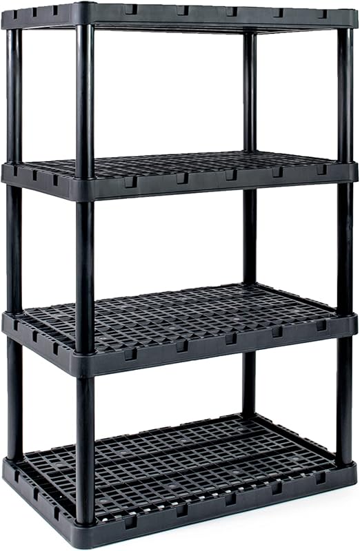 Gracious Living XL Storage Shelving, Heavy-Duty Knect-A-Shelf, 4 Shelves, Black