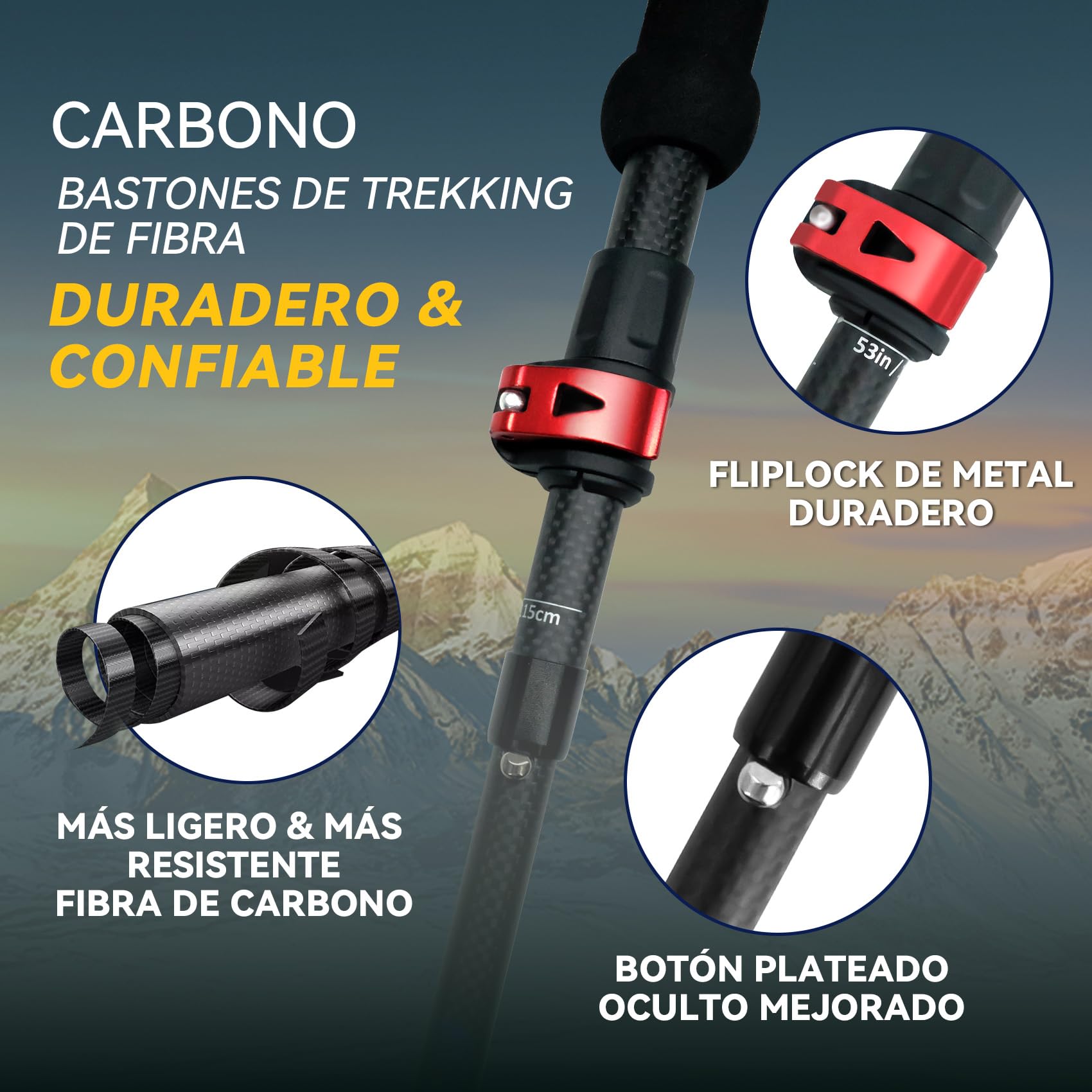 UnderwoodAggregator Bastones de Trekking de Fibra de Carbono - Paquete de 2, Bastones de Senderismo Ligeros y Ajustables para Hombres y Mujeres, Bastones Plegables con Cierre Rápido