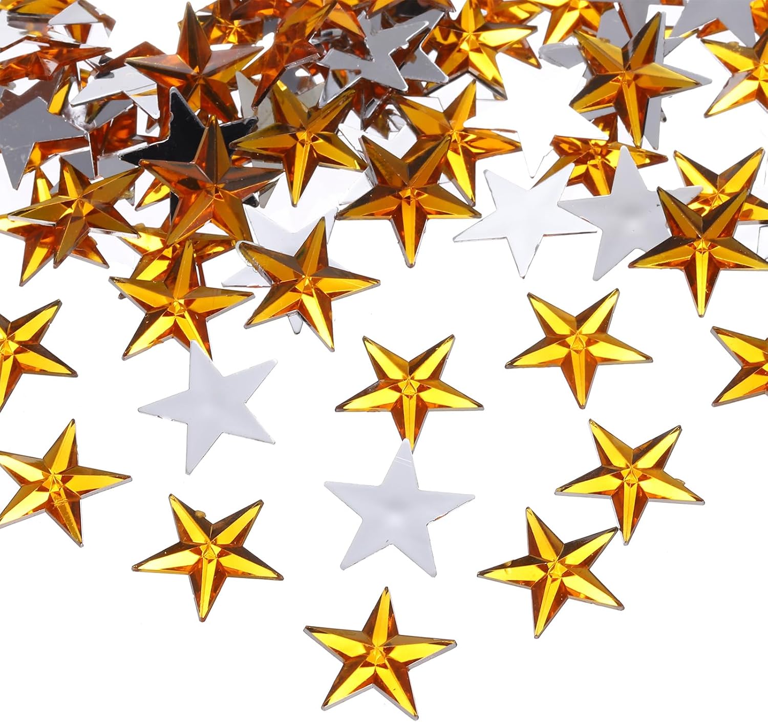 MECCANIXITY 100PCS Acrylic Star Rhinestone 14x14mm Flat Back Plastic Gems for Craft Bead Face Painting Costume Jewelry Making, Gold