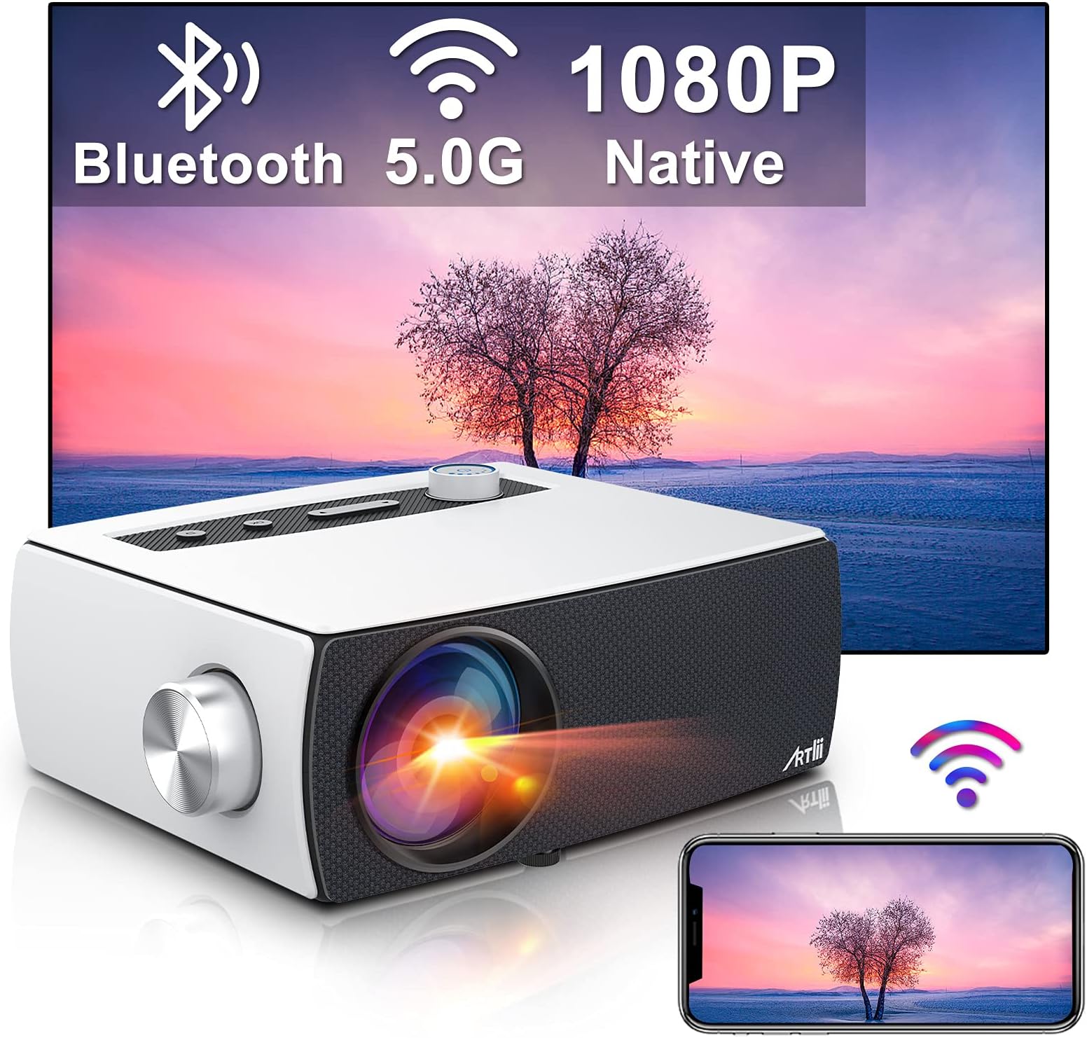 Beamer【Elektrischer Fokus/Trapezkorrektur】±360° Rotating Mini Beamer ...