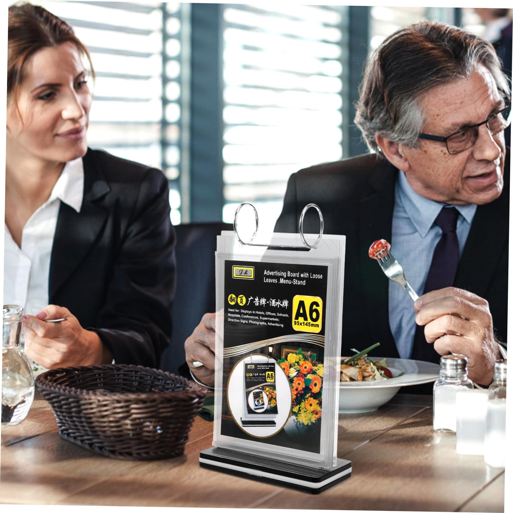 Angoily 15 Piezas Soporte de Menú de Transparente con Base para Restaurantes y Oficinas Expositor Vertical de Carteles para Mostrar Menús y Anuncios