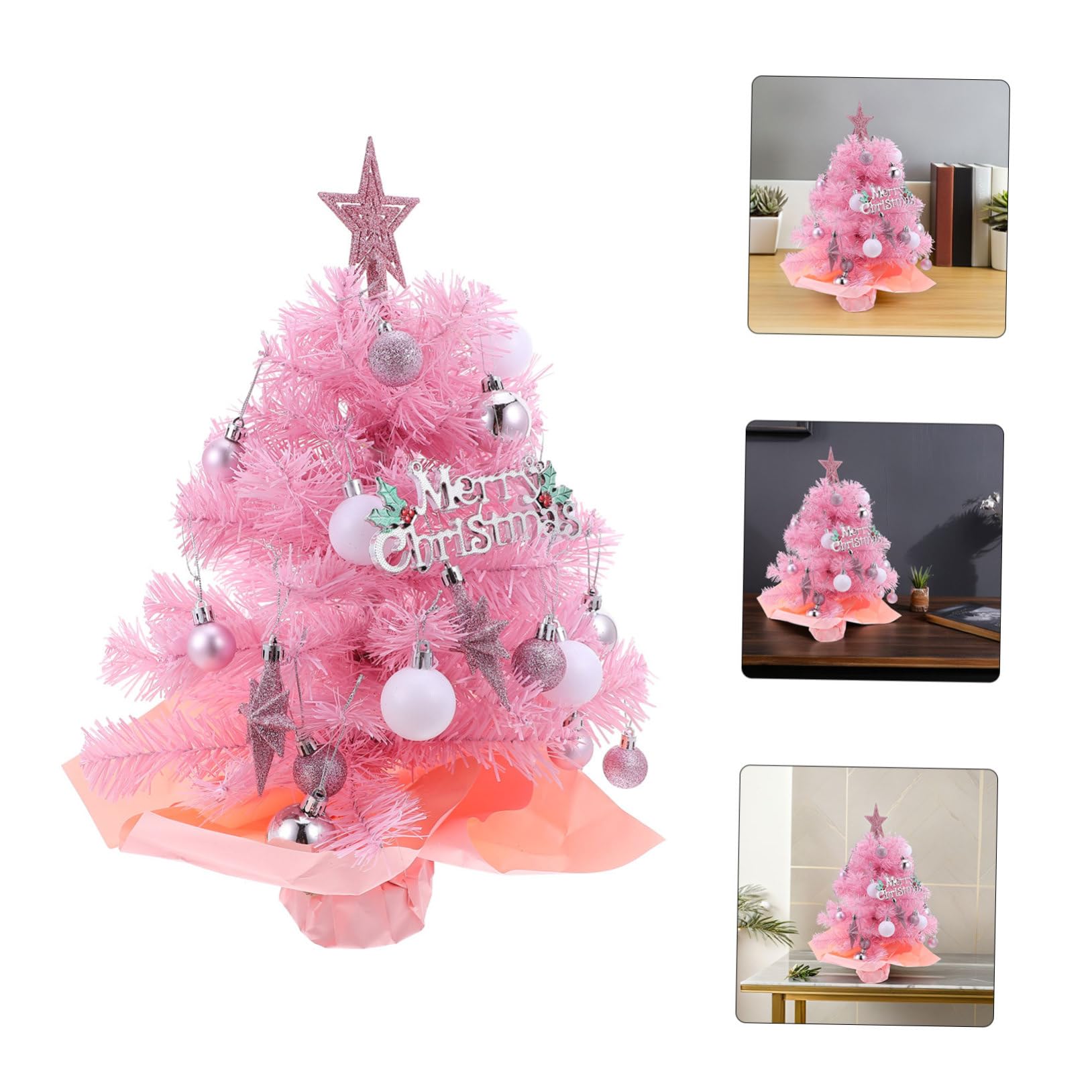 Ciieeo Mini Árbol de Navidad Artificial de Pies Árbol de Mesa con Luces Preiluminadas Decoración de Centro de Mesa para Navidad Casa Pequeño de Escritorio