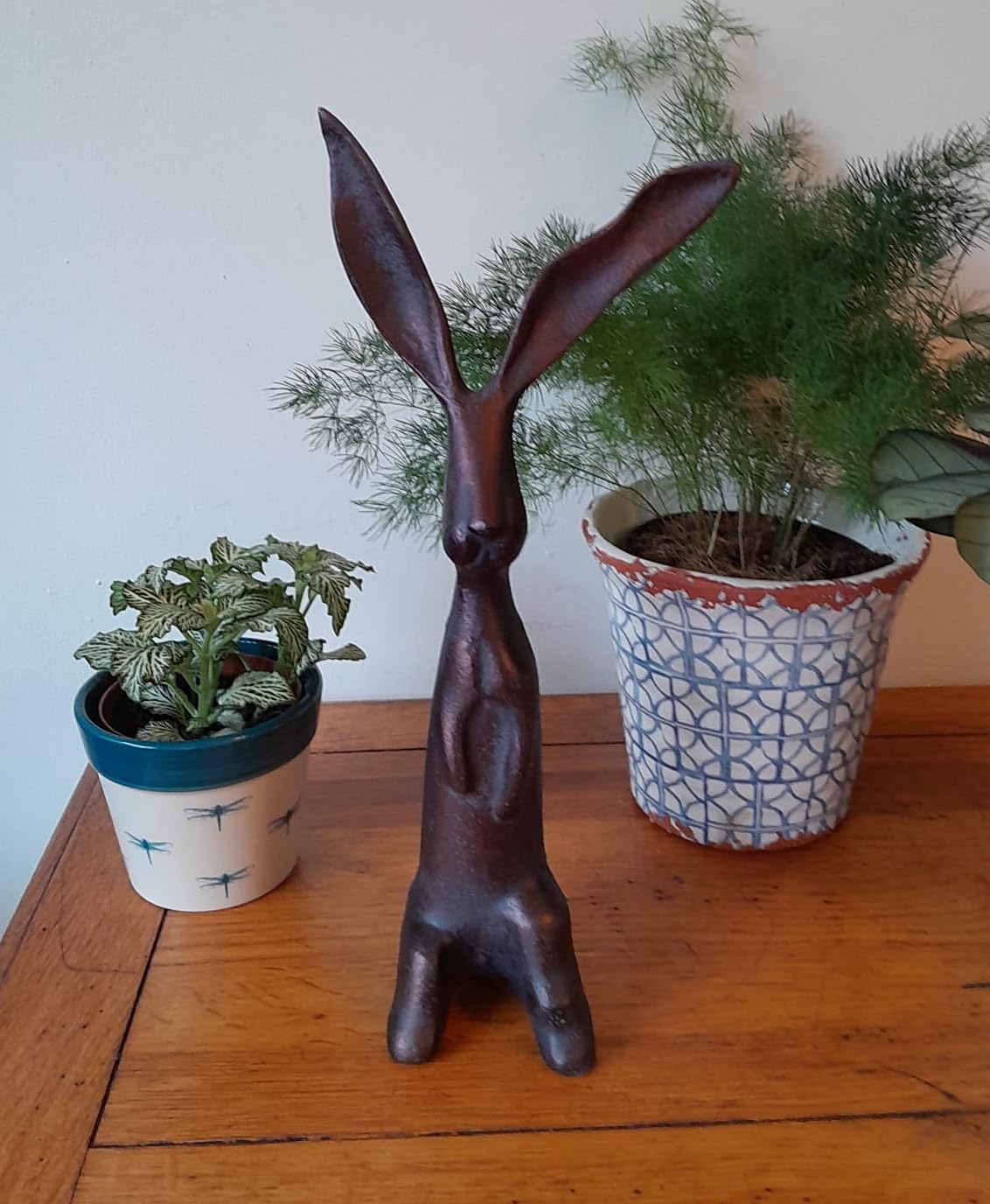 Inspirational Gifting 34cm tall Long Eared Rabbit Sculpture Ornament Figurine in Solid hand cast metal with Bronze effect finish - delightful and quirky!