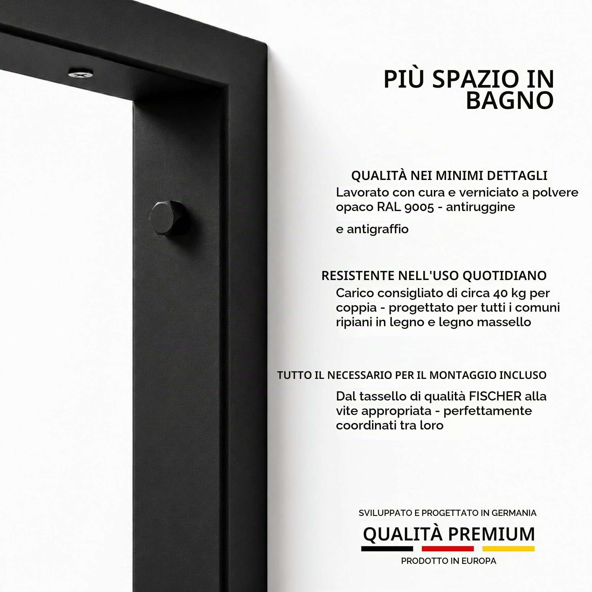 HEVVA Supporto doppio per lavabo 20/25/30/35/40/45 cm | LAHN | Supporto per lavabo da appoggio, supporto per carichi pesanti, console da parete, sottostruttura piano lavabo | (Set da 2 - Nero, 40 cm)