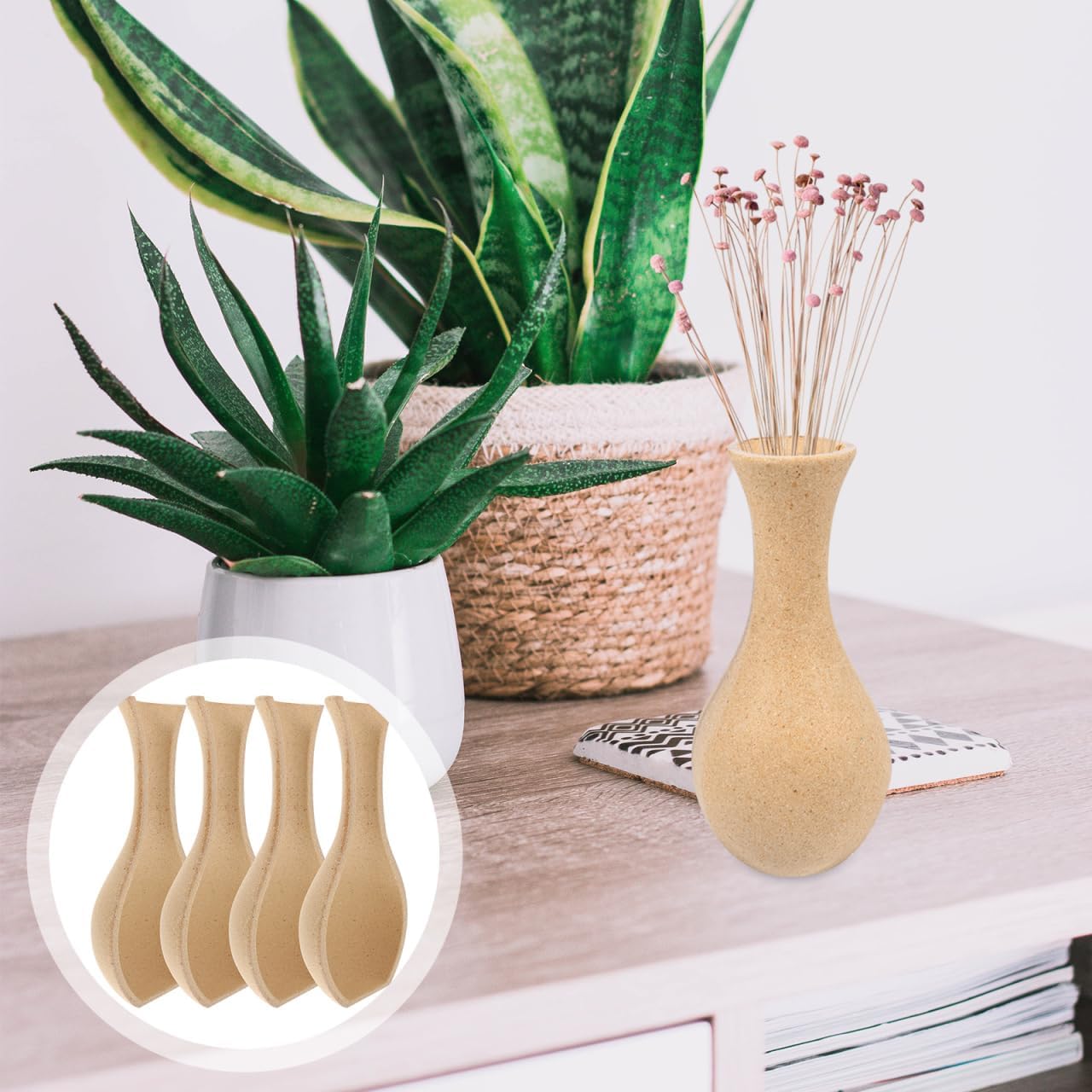 BESTonZON DIY Half Vase Mold 6.49 Inch Unfinished Wood Flower Bottle for Home Office Decorative Bud Vase for Craft Projects
