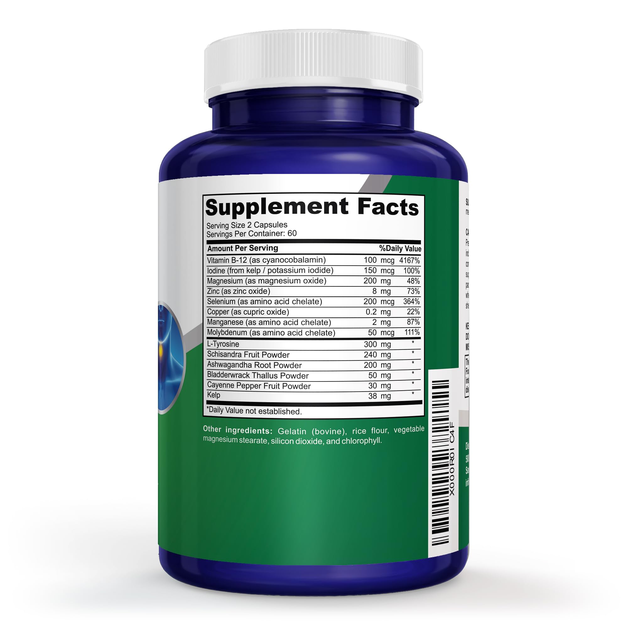 Thyroid Support Supplement 120 Capsules with Vitamin B-12 - 30 Servings — Amazon image 2