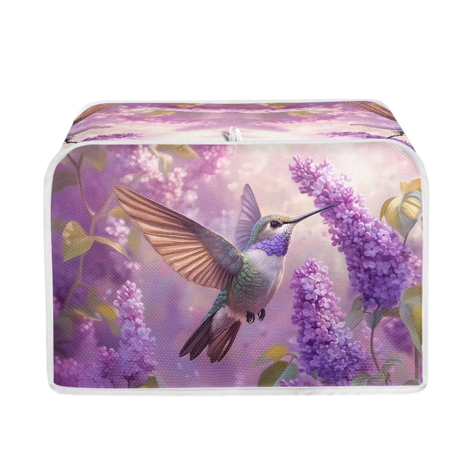 Lavender Hummingbird Toaster Covers Dustproof Washable Bread Maker Oven for 2 Slice Toaster, Kitchen Tool Decorative Accessories Polyester Quilted Lightweight Decorative Accessories