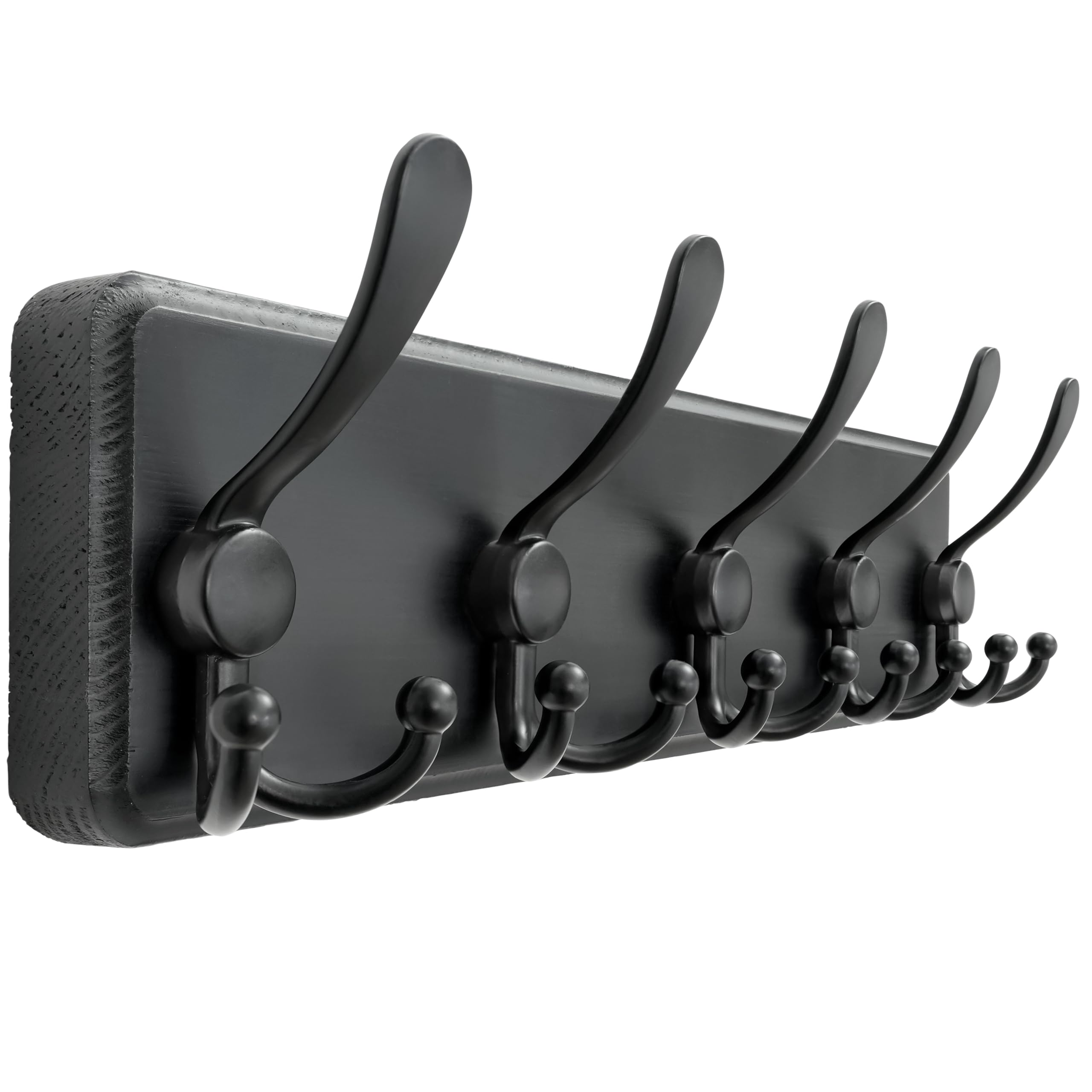 Dseap Coat Rack Wall Mount - Patented, Heavy-Duty, Modern Wooden Wall Coat Hanger Hook Rail with 5 Triple Hooks for Winter Coats Hat Jacket Clothing, Black