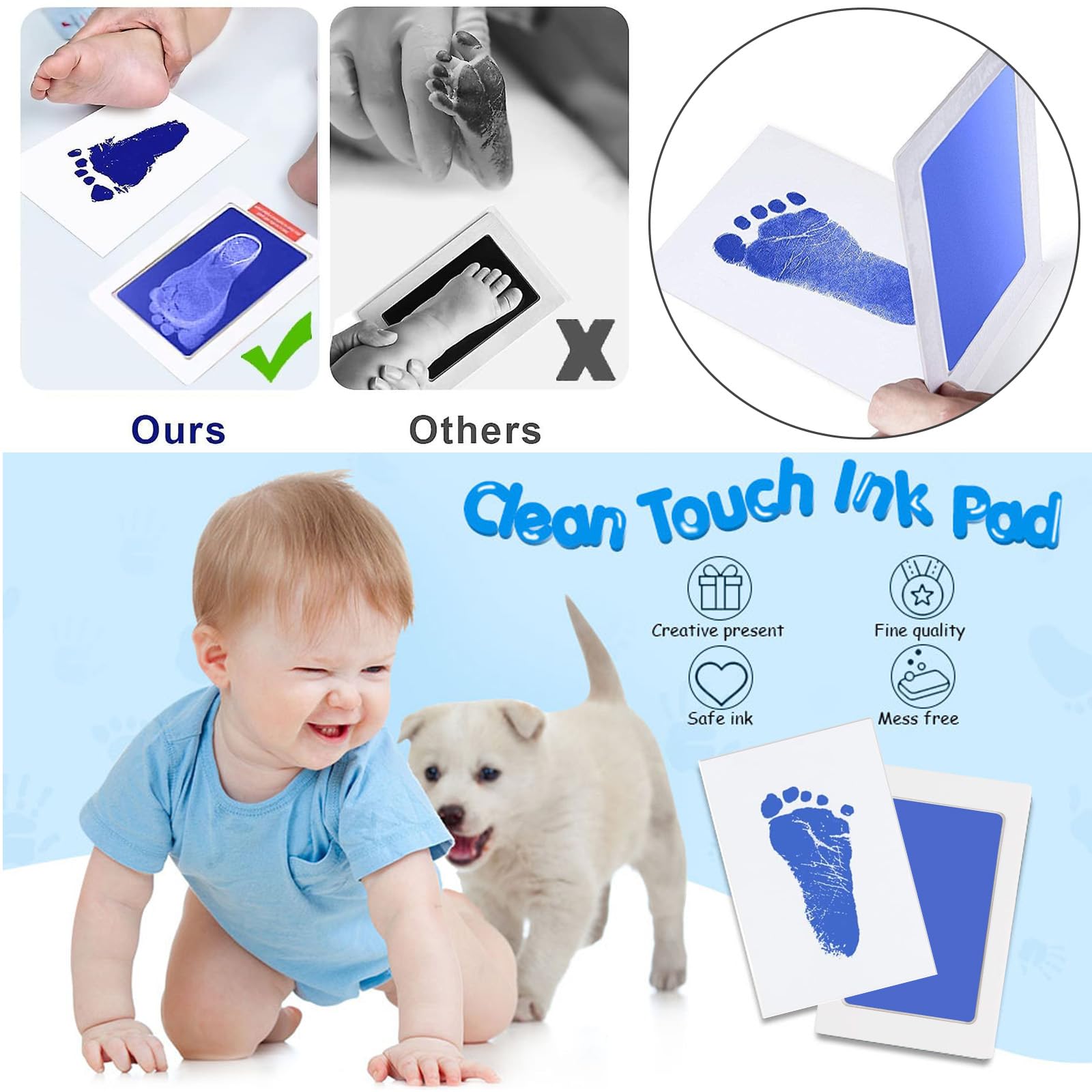 Kit Empreintes Bébé Et Animaux - 8 Pièces Avec Cadres Photo - Souvenir Nouveau-Né Ou Chien/Chat