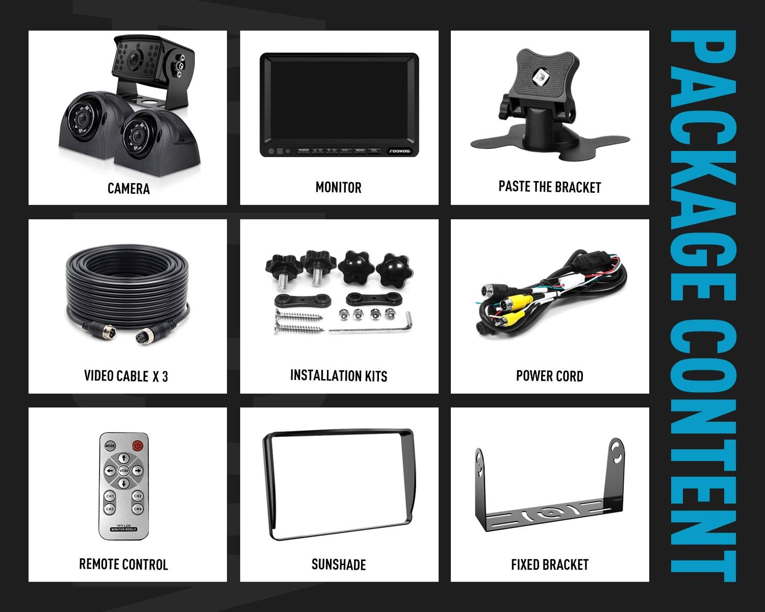 🛒 Flаѕh Sаlе FookooⅡHD Wired Backup Camera System, 7'' Quad Split Screen Monitor IP69 Waterproof Rear View Side View Cameras with Recording Parking Lines for Truck/Trailer/RV/Tractor/ 5th Wheel/Bus(DY703)