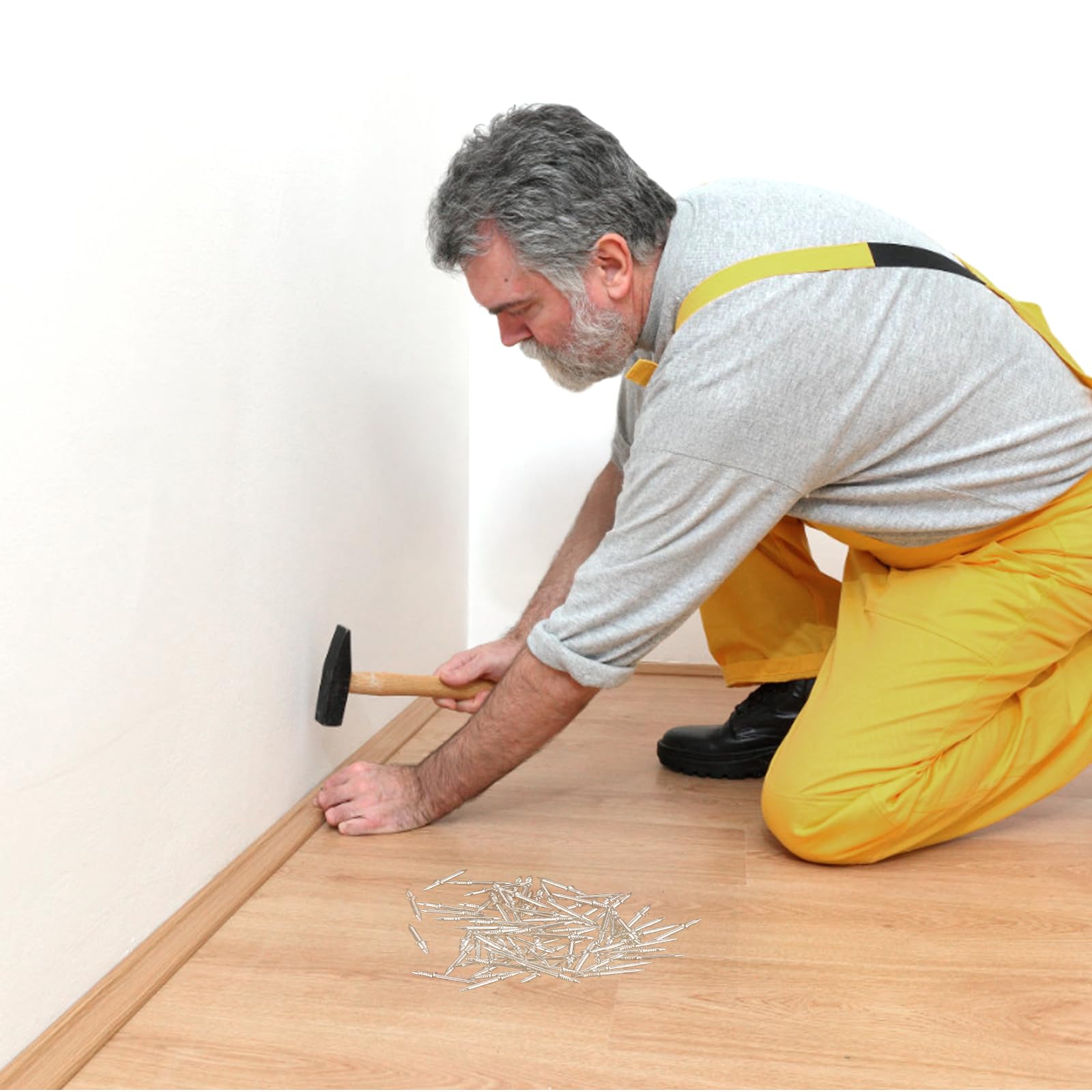 Bojueshaw 100-Piece Double-Headed Skirting Board Nails With Tool - Invisible Fixing Nails For Solid Wood Baseboards & Furniture (No Drill Needed)
