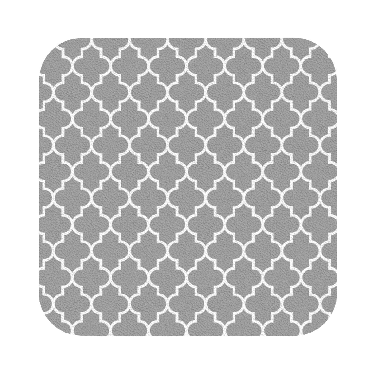 Quatrefoil Grey PU Leather Coasters Set of 6 Square Drink Coasters