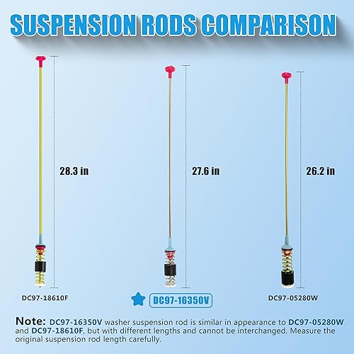 Miniatura 2 de Varillas de suspensión DC97-05280S (27.5 pulgadas) para lavadora Samsung WA48H7400APA2, WA48J7700AWA2, WA50F9A6DSWA2, WA50F9A6DSWA2 WA50F9A8DSWA2 -